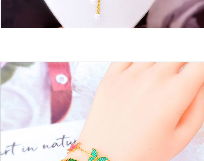 Fashion Green Necklace+bracelet Titanium Steel Square Diamond Butterfly Bracelet Necklace Set,Jewelry Set