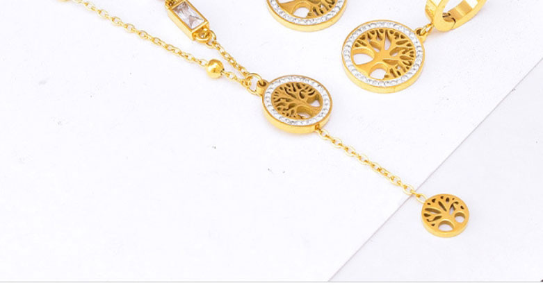 Fashion Necklace+bracelet Titanium Steel Diamond Tree Of Life Bracelet Necklace Set,Jewelry Set