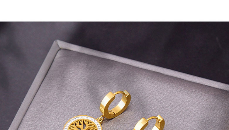 Fashion Necklace + Earrings Titanium Steel Diamond Tree Of Life Earrings Necklace Set,Jewelry Set