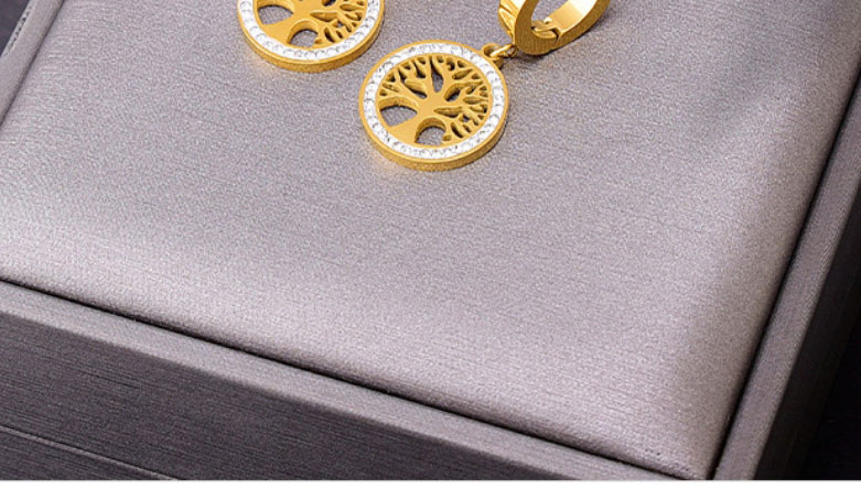 Fashion Necklace + Earrings Titanium Steel Diamond Tree Of Life Earrings Necklace Set,Jewelry Set