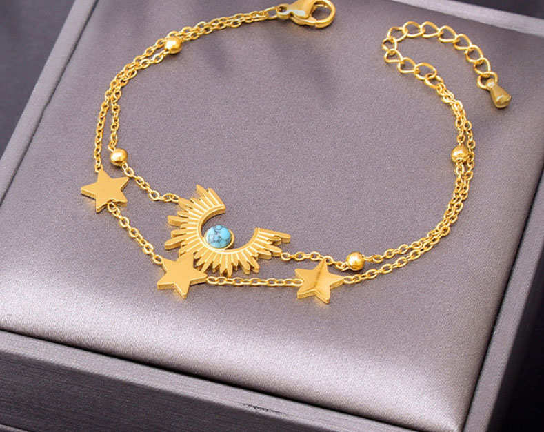 Fashion Necklace + Earrings Titanium Turquoise Fan Earrings Star Moon Necklace Set,Jewelry Set