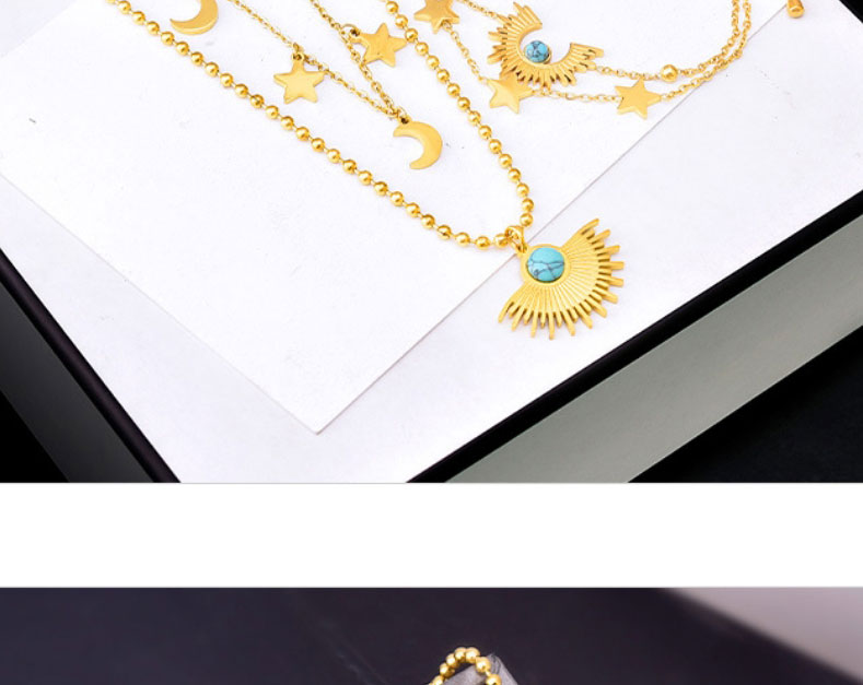 Fashion Necklace+bracelet Titanium Steel Turquoise Fan Bracelet Star Moon Necklace Set,Jewelry Set