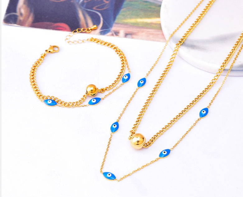Fashion Necklace+bracelet Titanium Steel Oil Drip Eye Necklace Bracelet Set,Jewelry Set