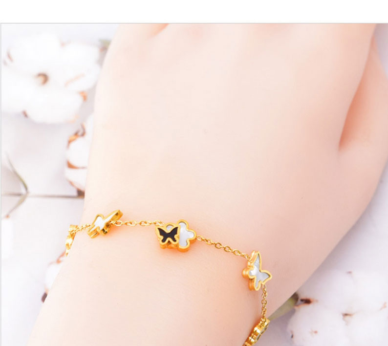 Fashion Necklace+bracelet Titanium Steel Inlaid Zirconium Shell Butterfly Flower Necklace Bracelet Set,Jewelry Set