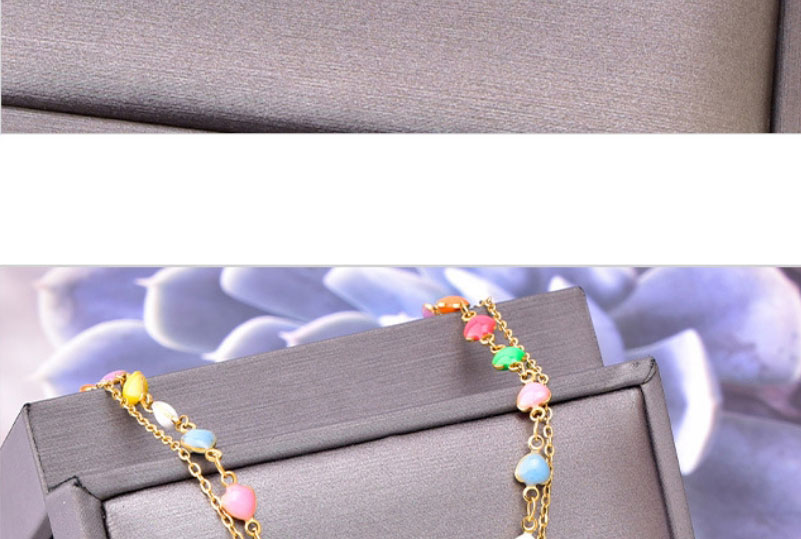 Fashion Necklace Titanium Steel Drop Oil Color Bead Water Drop Shape Turquoise Double Layer Necklace,Necklaces