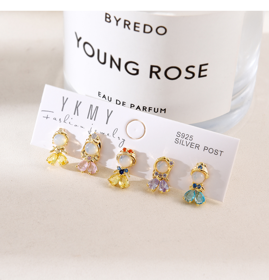 Fashion Gold Set Of 5 Copper Inlaid Zircon Princess Stud Earrings,Earring Set