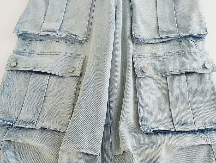 Fashion Cowboy Mid-rise Cargo Multi-pocket Denim Trousers,Pants