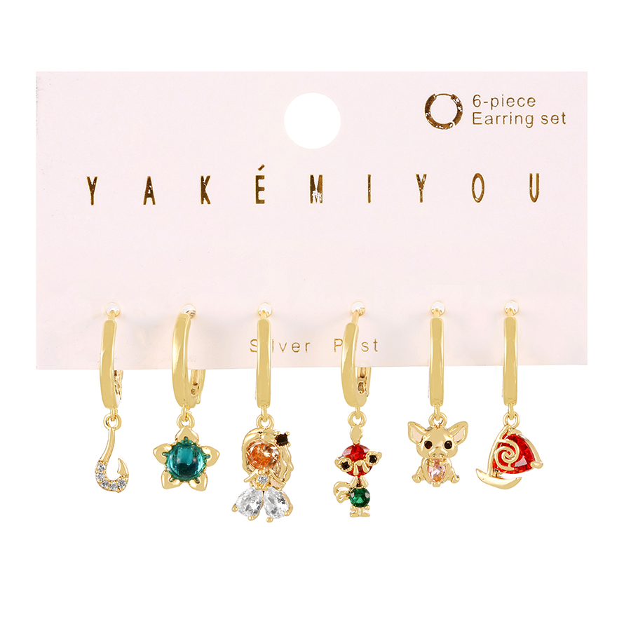 Fashion Gold Set Of 6 Copper Paved Zirconia Princess Flower Dangle Earrings,Earring Set