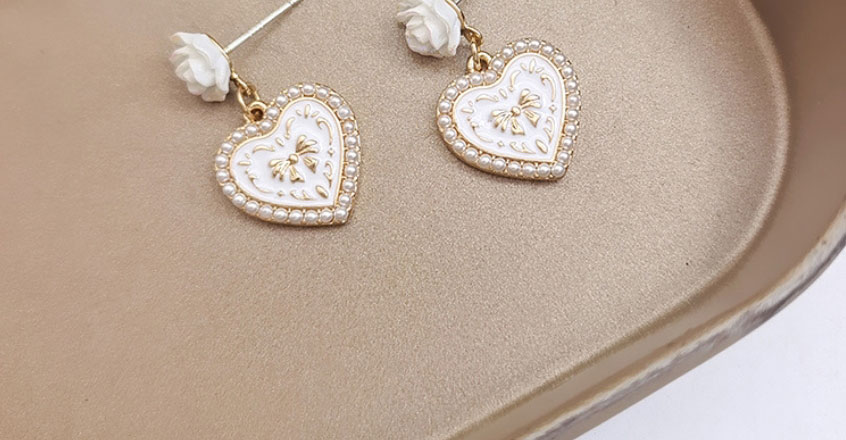Fashion A Pair Of Heart Stud Earrings Alloy Pearl Heart Flower Earrings,Drop Earrings