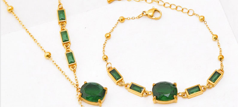 Fashion Necklace+bracelet Titanium Square Diamond Bracelet Necklace Set,Jewelry Set