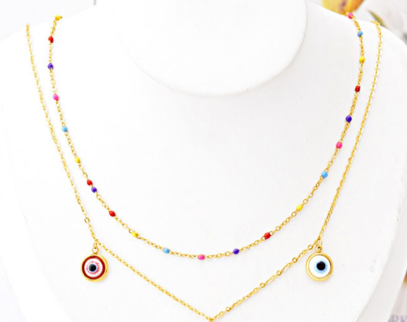 Fashion Necklace+bracelet Colorful Beads Epoxy Eye Double Layer Bracelet Necklace Set,Jewelry Set