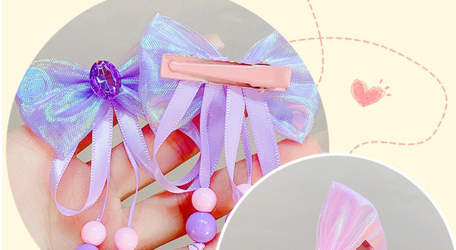 Fashion 5# Purple Pair Clip Fabric Diamond Bow Hair Clip,Hairpins