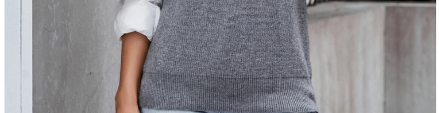 Fashion Grey Polyester V Neck Sweater Vest,Coat-Jacket