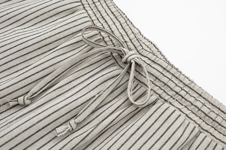 Fashion Stripe Polyester Stripe Lace-up Straight-leg Trousers,Pants