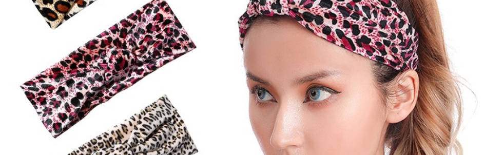 Fashion 1 Brown Fabric Leopard-print Crossover Elastic Headband,Hair Ribbons
