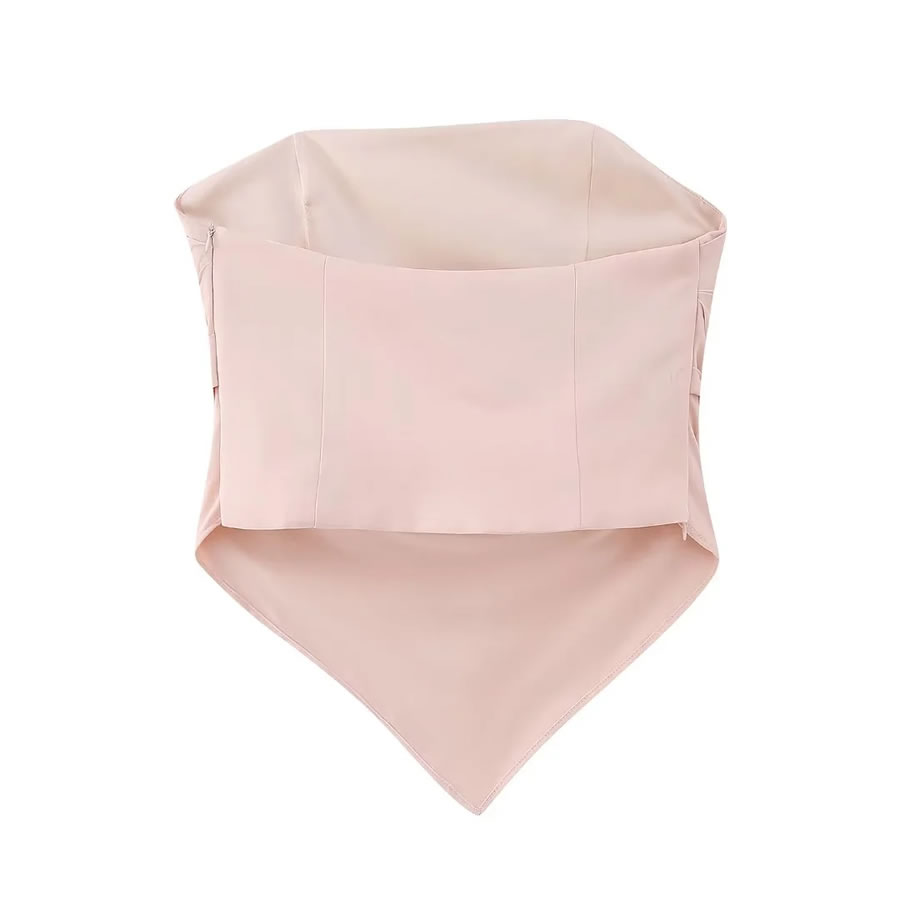 Fashion Pink Silk-satin Bandeau Pleated Top,Tank Tops & Camis