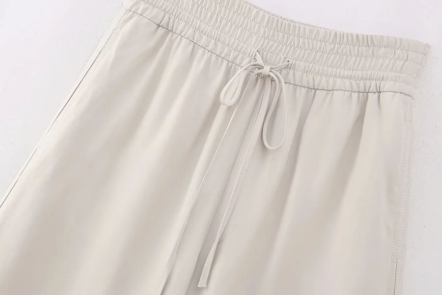 Fashion Off White Woven Lace-up Straight-leg Trousers,Pants