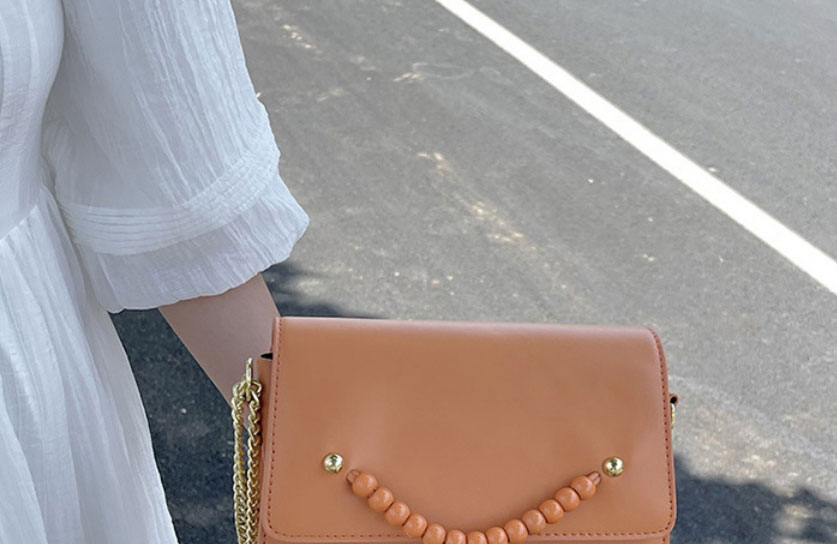 Fashion Khaki Pu Pearl Flap Crossbody Bag,Shoulder bags