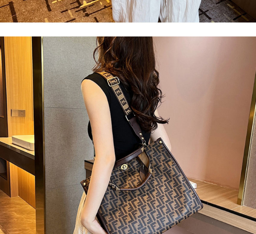 Fashion Brown Pu Letter Printing Large Capacity Messenger Bag,Shoulder bags