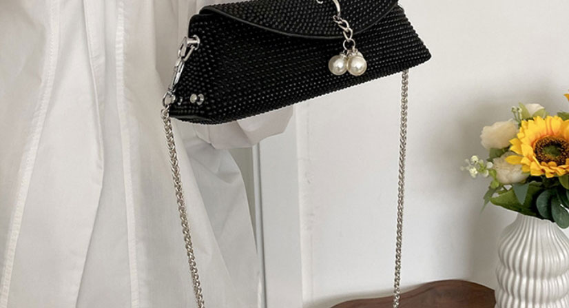 Fashion Black Pu Diamond Flap Messenger Bag,Shoulder bags