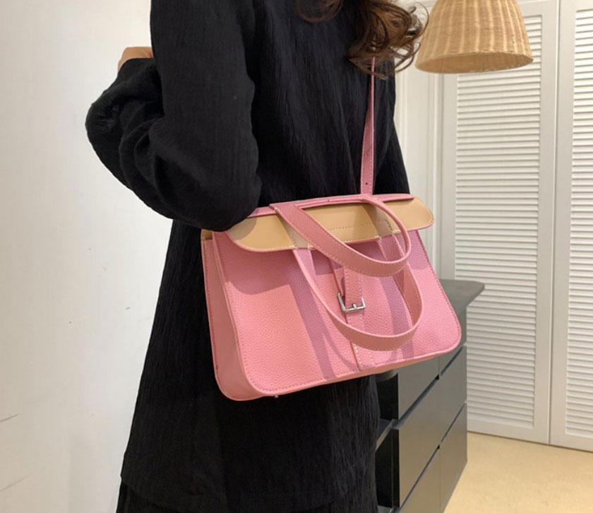 Fashion Pink Pu Lychee Pattern Horseshoe Buckle Messenger Bag,Shoulder bags