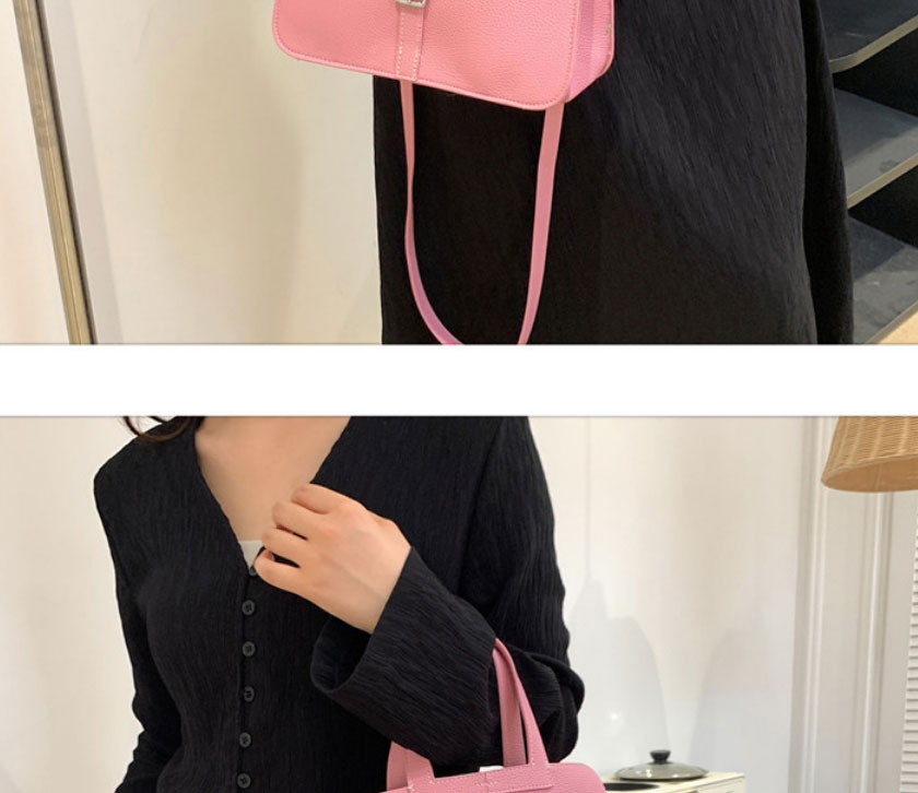 Fashion Pink Pu Lychee Pattern Horseshoe Buckle Messenger Bag,Shoulder bags