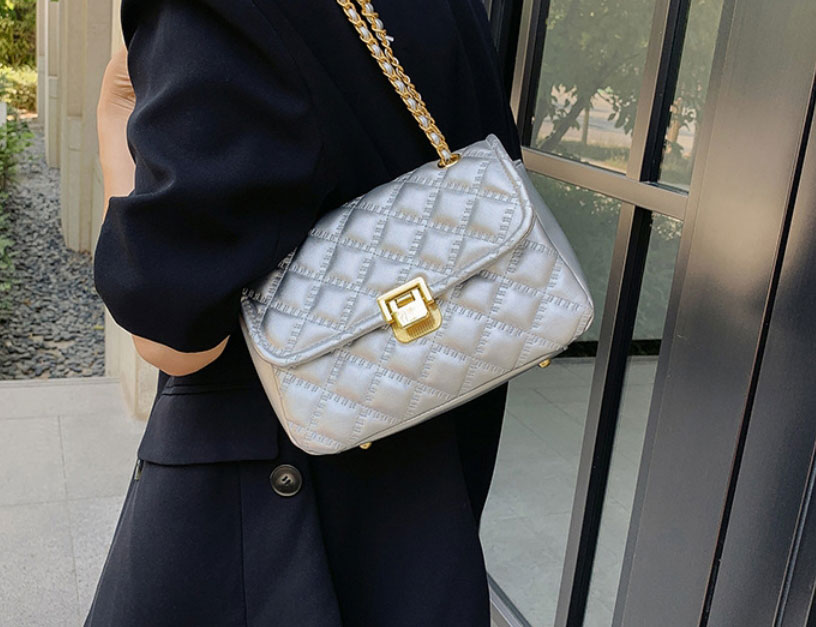 Fashion White Pu Rhombus Lock Flip Crossbody Bag,Shoulder bags