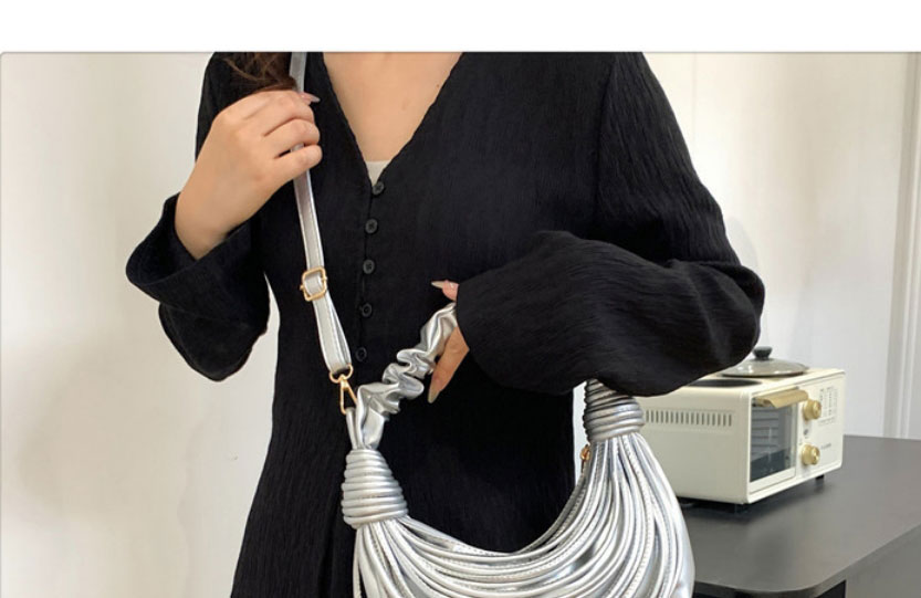 Fashion Black Pu Woven Knotted Pleated Crossbody Bag,Shoulder bags