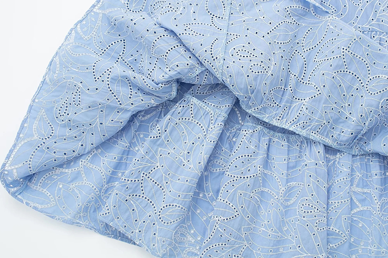 Fashion Blue Polyester Cutout Embroidered Dress,Long Dress