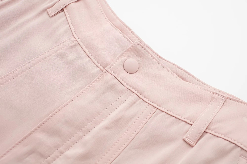 Fashion Pink Silk-satin Cargo Trousers With Oversized Pockets,Pants
