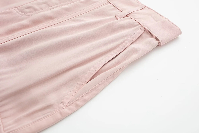 Fashion Pink Silk-satin Cargo Trousers With Oversized Pockets,Pants
