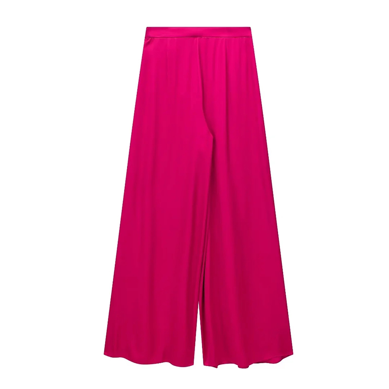 Fashion Red Silk Satin Wide-leg Trousers,Pants