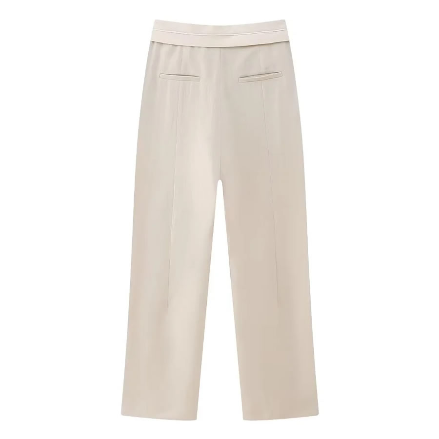 Fashion Khaki Colorblock Straight-leg Blended Trousers,Pants