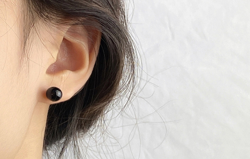Fashion One Black Onyx Stud Earring Pure Copper Round Agate Stud Earrings (single),Earrings
