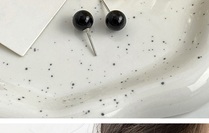 Fashion One Black Onyx Stud Earring Pure Copper Round Agate Stud Earrings (single),Earrings