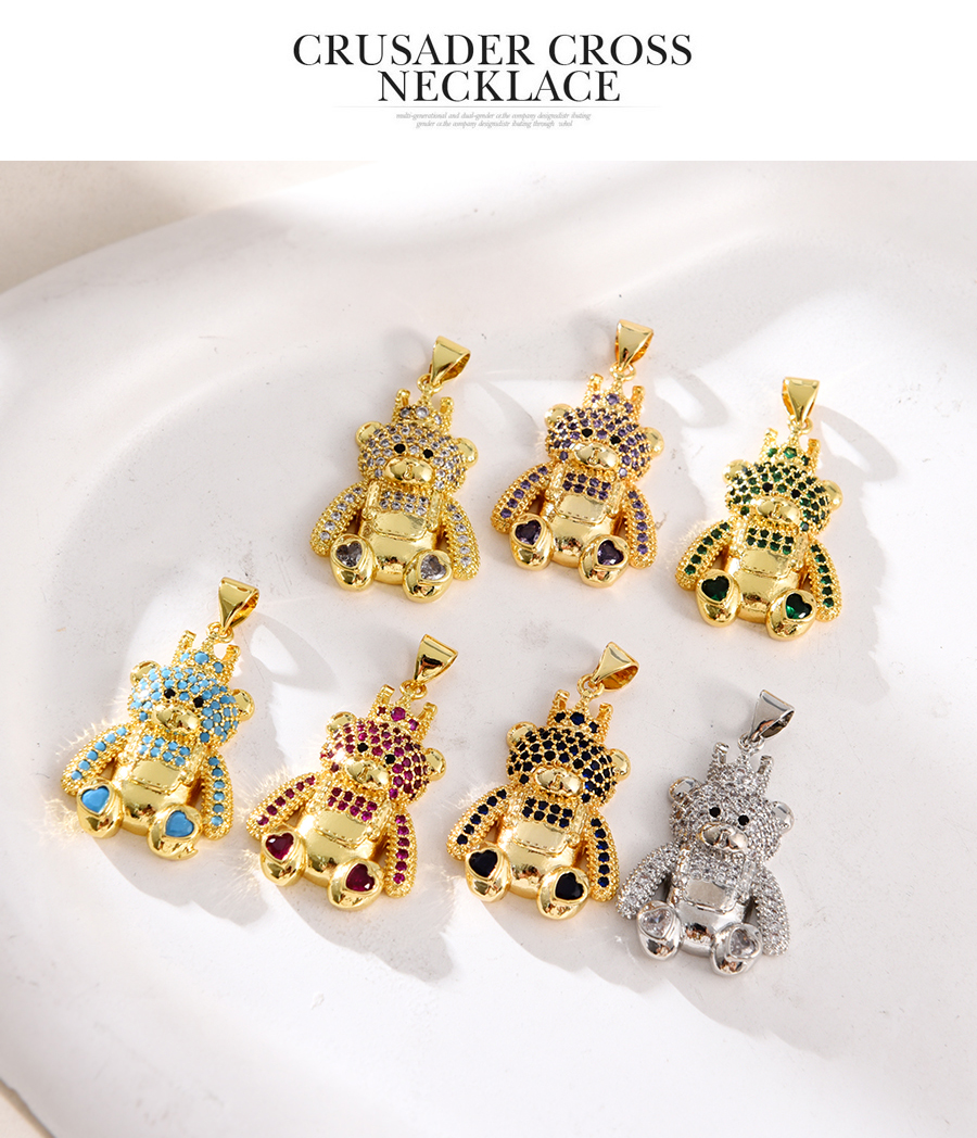 Fashion Lake Blue Copper Inlaid Zircon Bear Crown Pendant Accessory,Jewelry Packaging & Displays