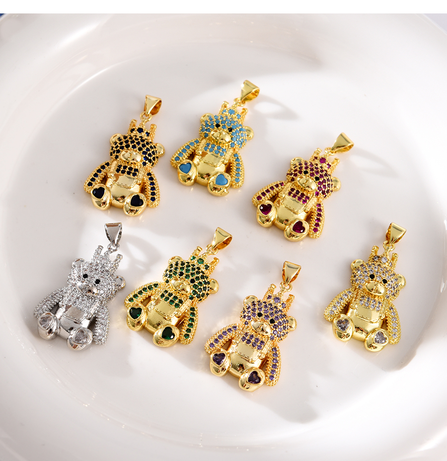Fashion Green Copper Inlaid Zircon Bear Crown Pendant Accessory,Jewelry Packaging & Displays
