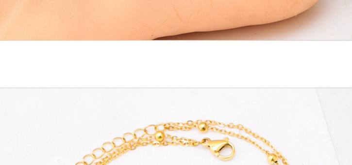 Fashion Gold Titanium Steel Shell Butterfly Petal Tassel Square Zirconia Double Layer Anklet,Fashion Anklets
