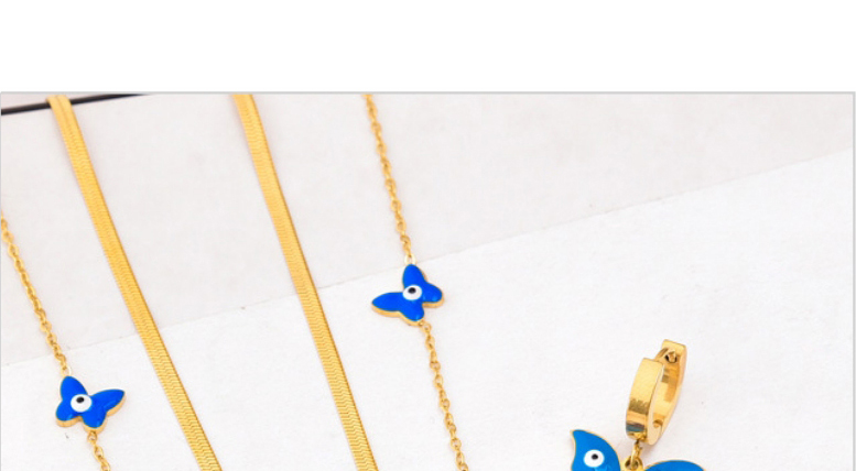 Fashion Necklace + Earrings Titanium Steel Oil Drop Butterfly Eyes Snake Bone Chain Double Layer Necklace Earrings Set,Jewelry Set