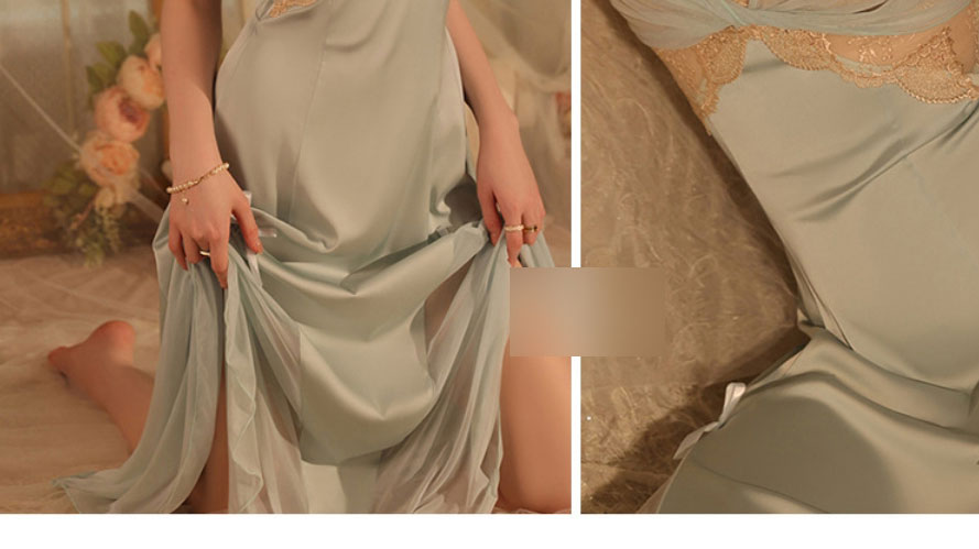 Fashion Claret Satin Mesh Stitching Tulle Camisole Nightdress,SLEEPWEAR & UNDERWEAR