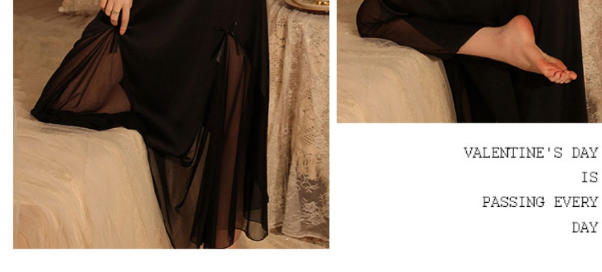Fashion Rose Gold Satin Paneled Lace V-neck Nightdress With Flying Sleeves,SLEEPWEAR & UNDERWEAR