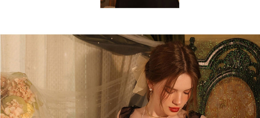 Fashion Rose Gold Satin Paneled Lace V-neck Nightdress With Flying Sleeves,SLEEPWEAR & UNDERWEAR