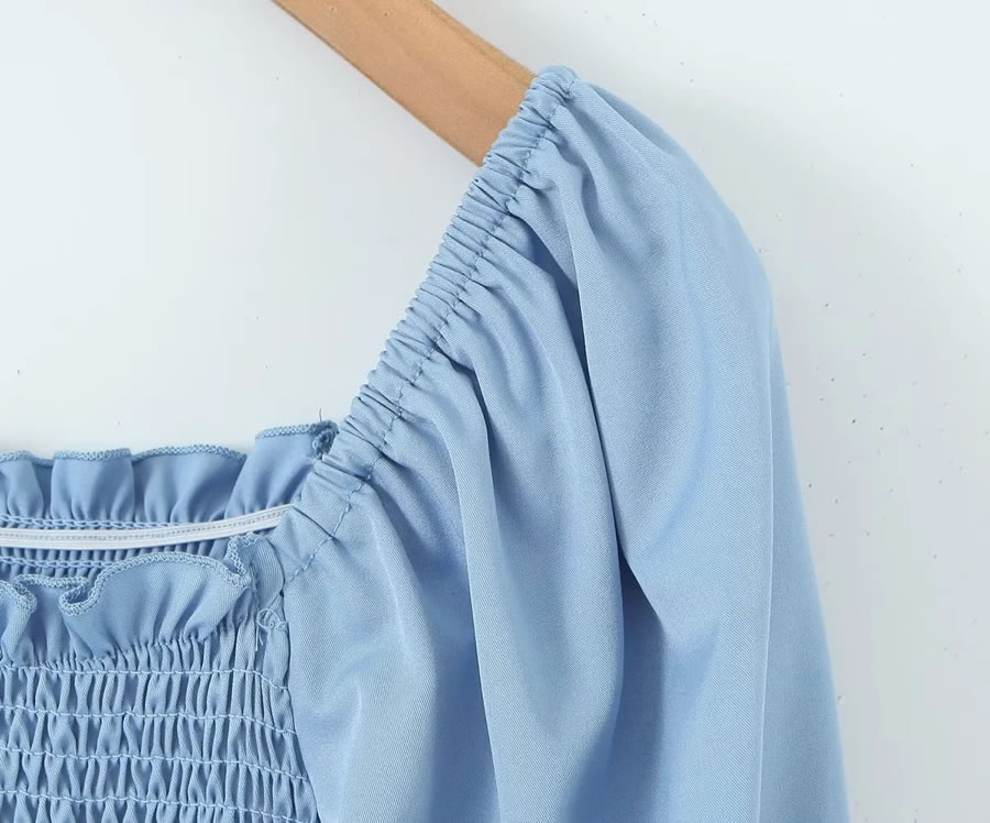 Fashion Denim Blue Polyester Sweater Square Neck Dress,Long Dress