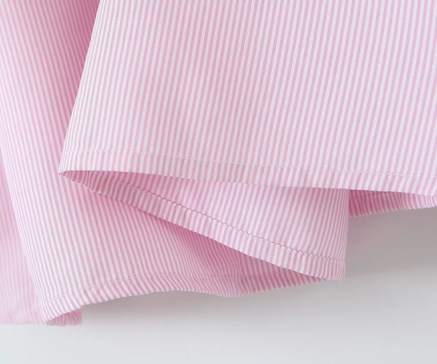 Fashion Pink Polyester Striped Lapel Collar Dress,Long Dress