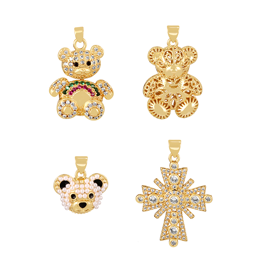Fashion Golden 3 Copper Hollow Pattern Bear Pendant Accessories,Jewelry Findings & Components