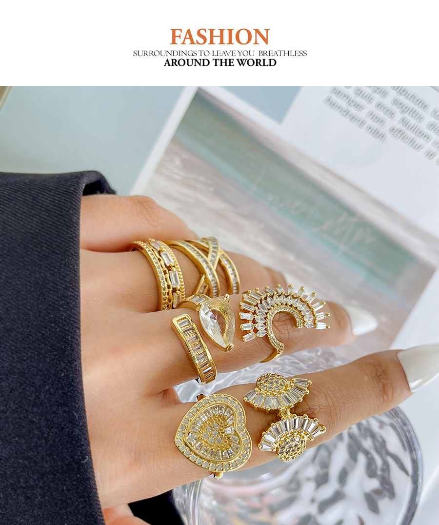 Fashion Golden 2 Brass Zirconia Heart Ring,Rings