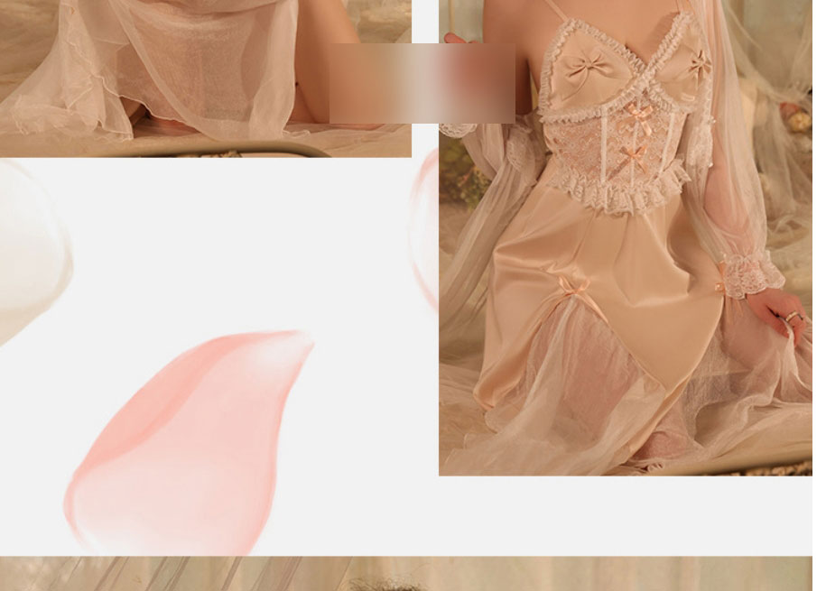 Fashion Apricot Powder (nightdress) Satin Lace Mesh Sling Nightdress,SLEEPWEAR & UNDERWEAR