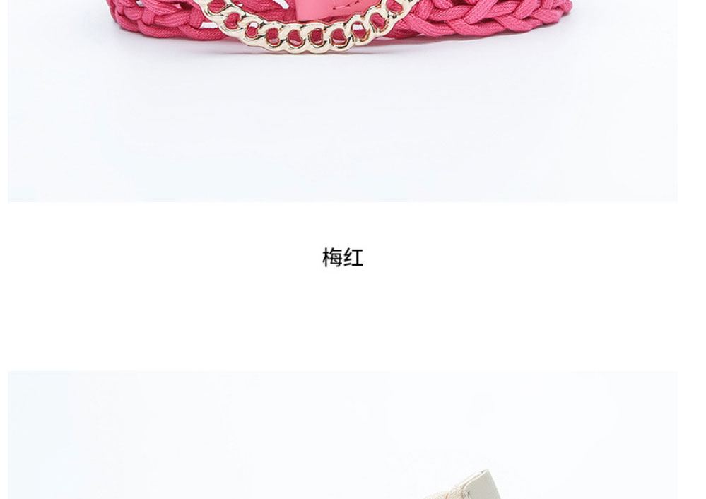 Fashion Rose Red Cotton Woven Round Buckle Wide Belt,Wide belts