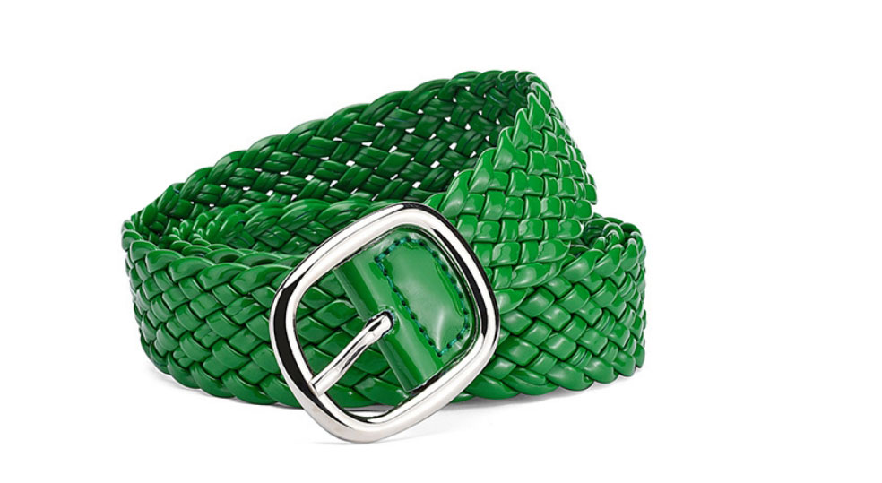 Fashion Green Braided Wide Belt With Patent-leather Metal Sun Buckle,Wide belts
