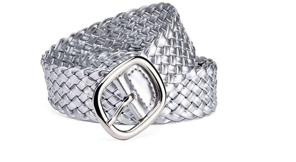 Fashion Silver Braided Wide Belt With Patent-leather Metal Sun Buckle,Wide belts